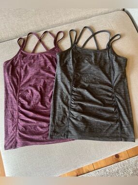 Motherhood Maternity Ruched Athletic Tank Tops - Plum & Charcoal Heather | Med